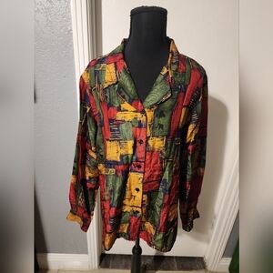 Stunt Colorblocked 100% Silk Button Up Size M